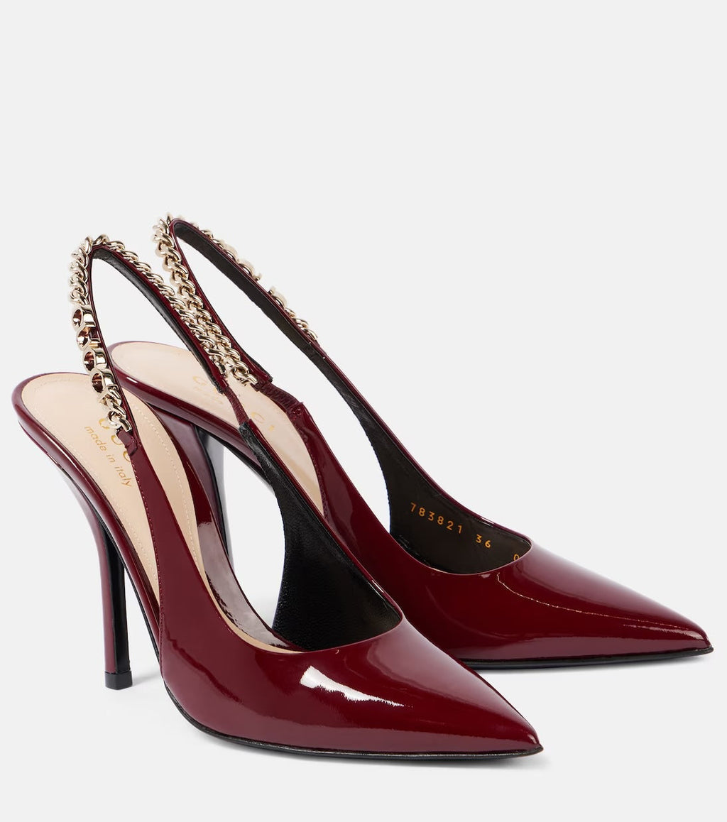 GUCCI SIGNORIA 105 PATENT LEATHER SLINGBACK PUMPS