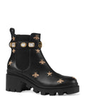 GUCCI STAR AND BEE EMBROIDERED LEATHER BOOTS