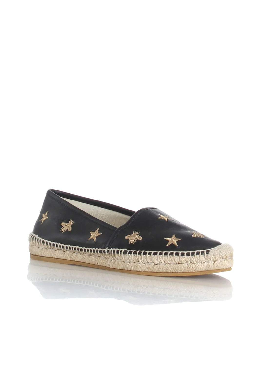 GUCCI CALFSKIN LEATHER BEE STAR EMBROIDERED ESPADRILLES