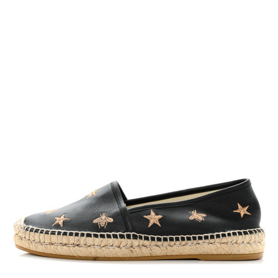 GUCCI CALFSKIN LEATHER BEE STAR EMBROIDERED ESPADRILLES