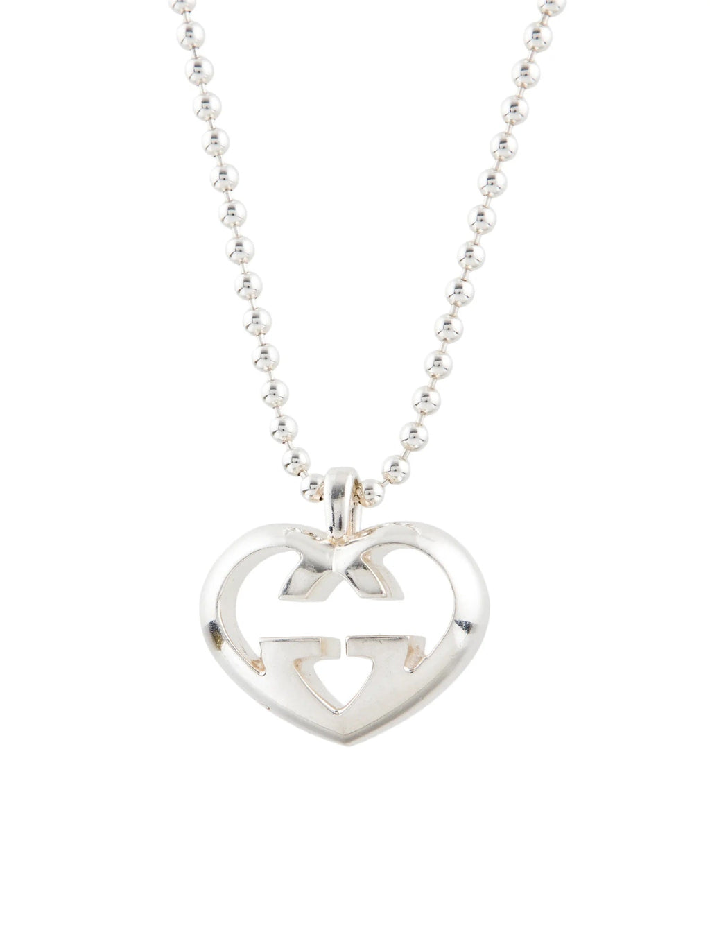 GUCCI STERLING SILVER BRITT HEART PENDANT NECKLACE