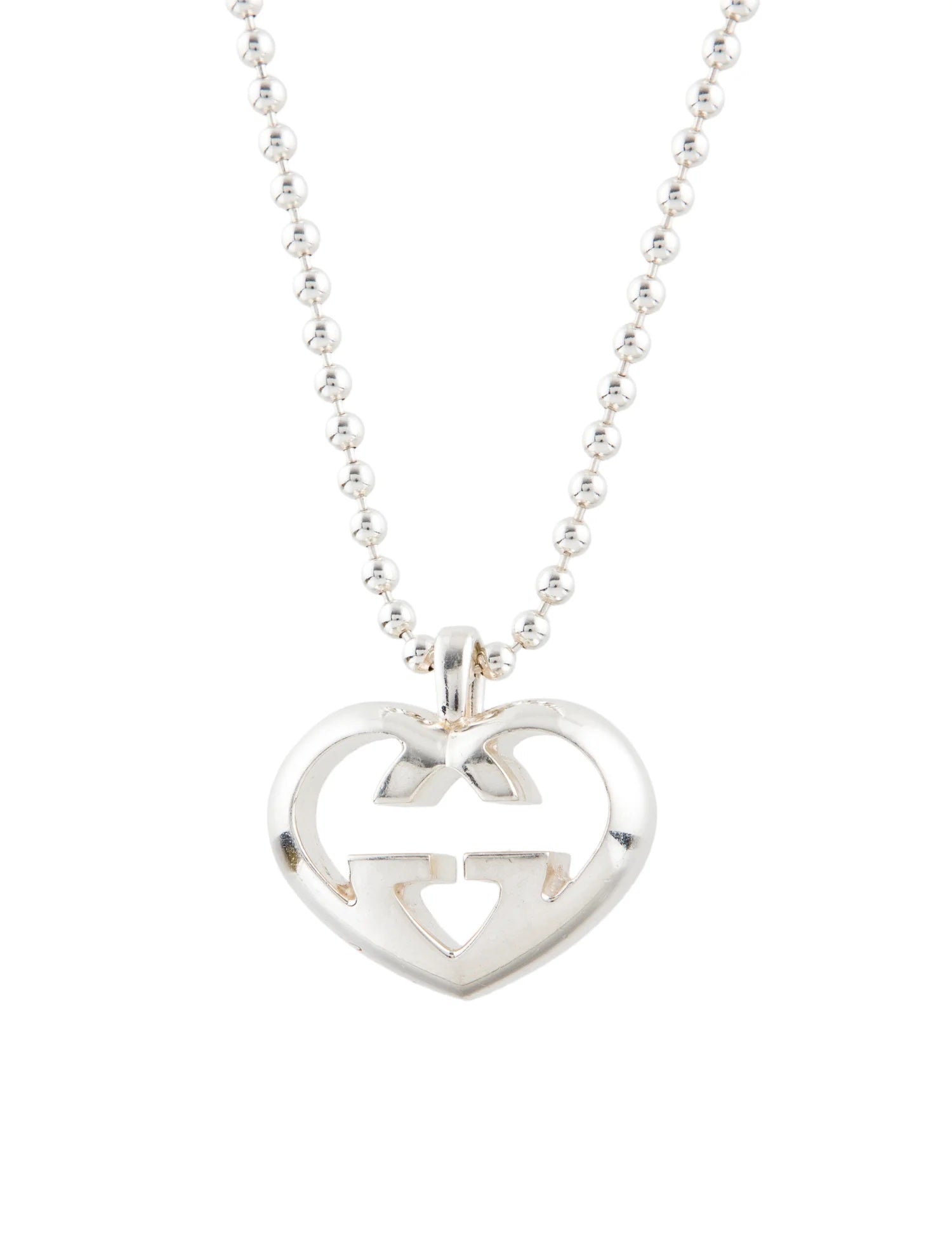 GUCCI STERLING SILVER BRITT HEART PENDANT NECKLACE