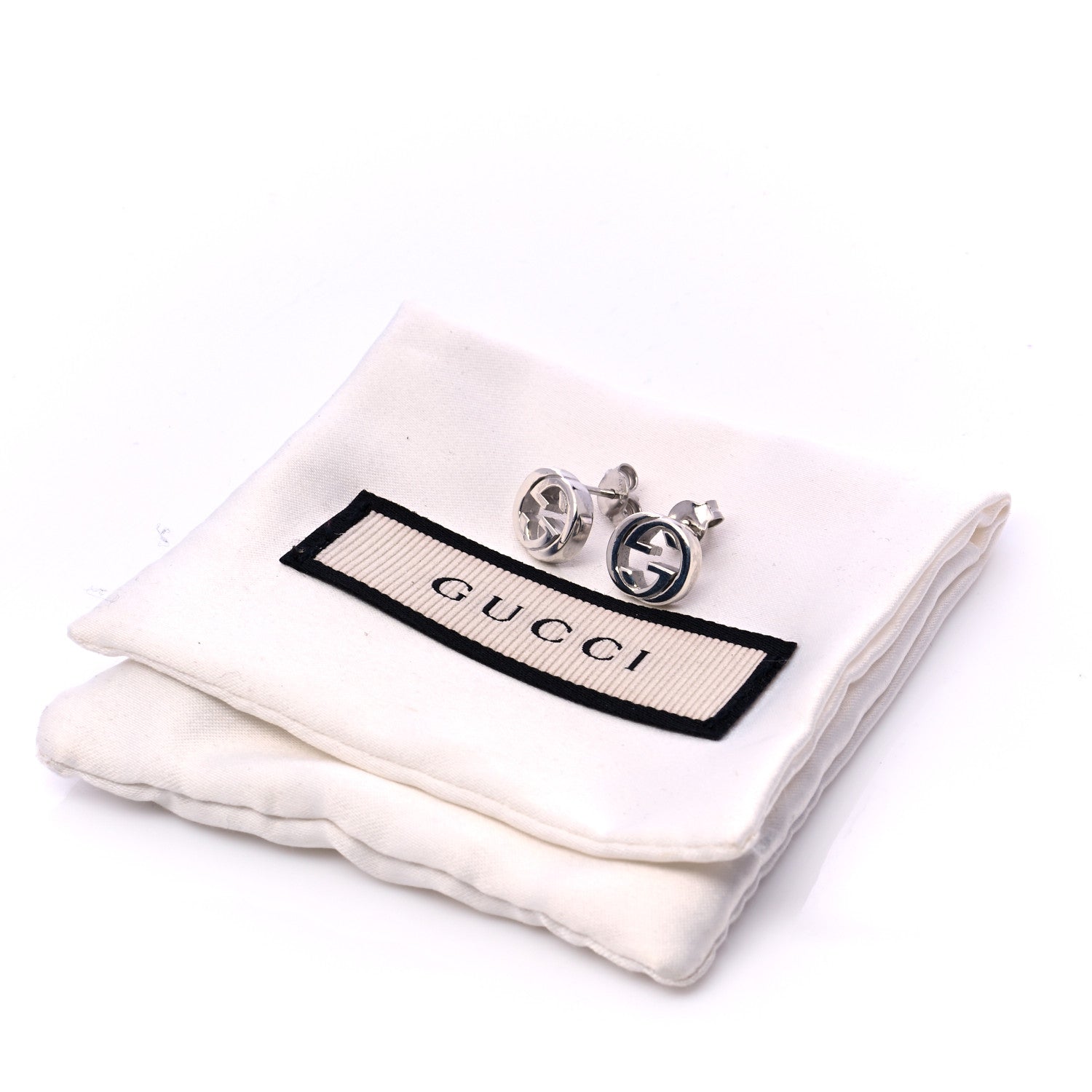 GUCCI INTERLOCKING GG STERLING SILVER STUD EARRINGS