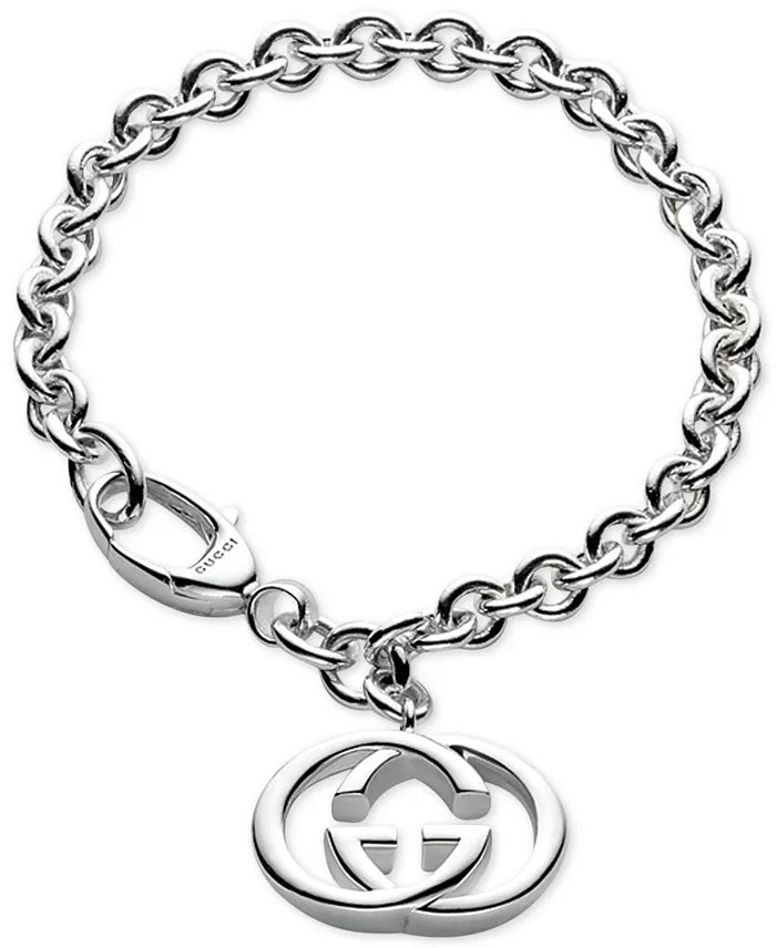 GUCCI STERLING SILVER GG BRIT PENDANT BRACELET