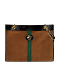 GUCCI BROWN SUEDE TIGER WEB RAJAH LARGE TOTE BAG