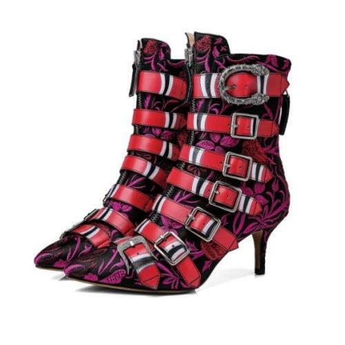 GUCCI SUSAN FLORAL JACQUARD BUCKLE BOOTS