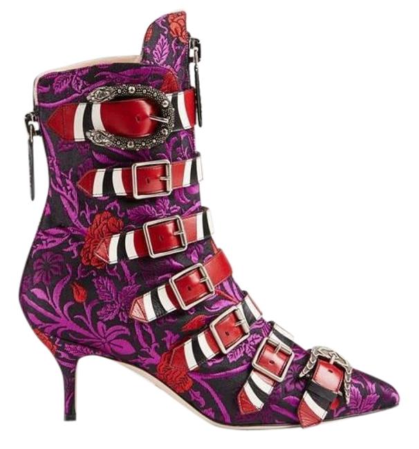GUCCI SUSAN FLORAL JACQUARD BUCKLE BOOTS