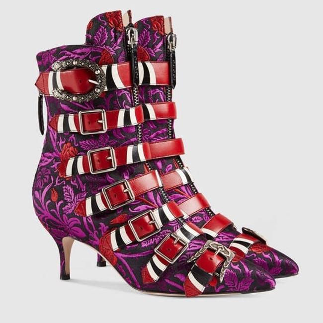 GUCCI SUSAN FLORAL JACQUARD BUCKLE BOOTS
