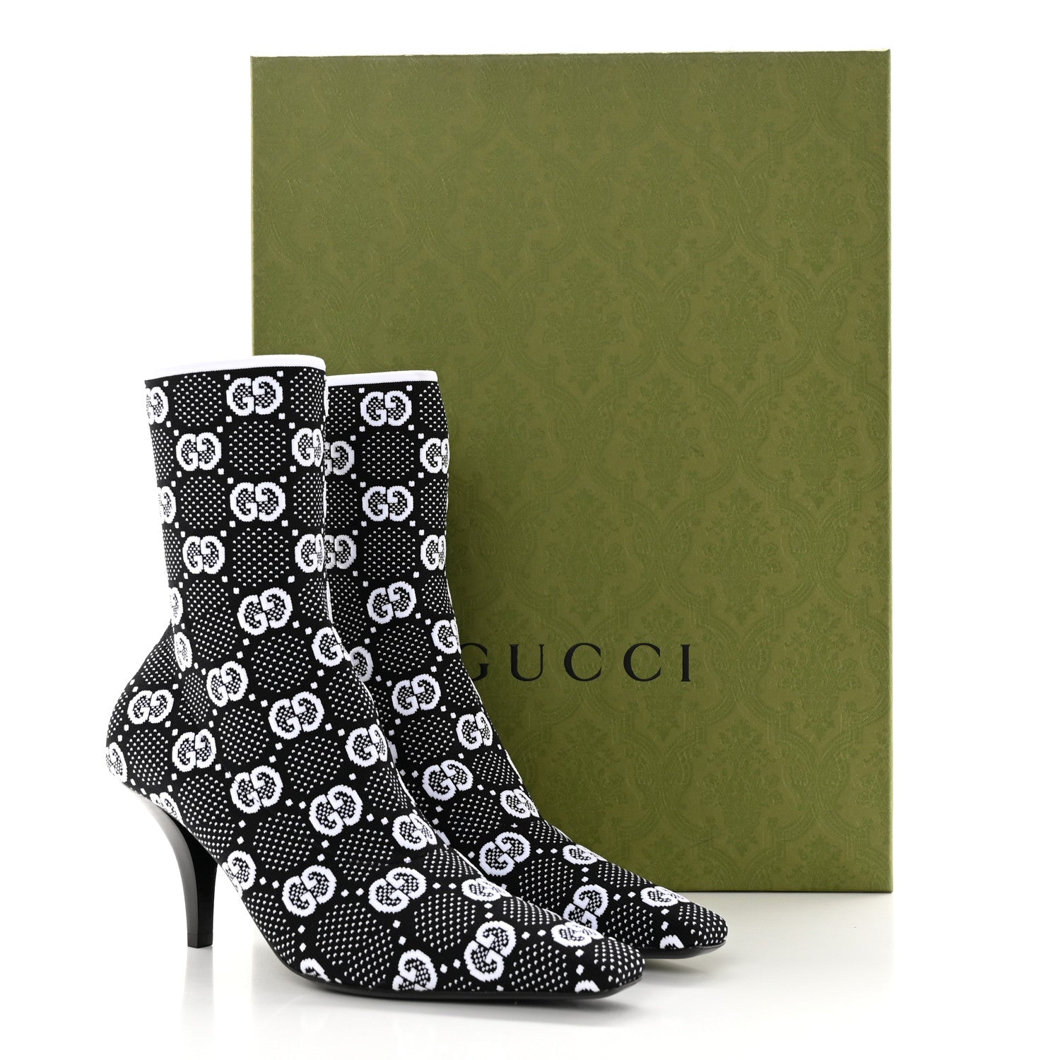 GUCCI TECHNICAL JERSEY KNIT GG MONOGRAM ANKLE BOOTS