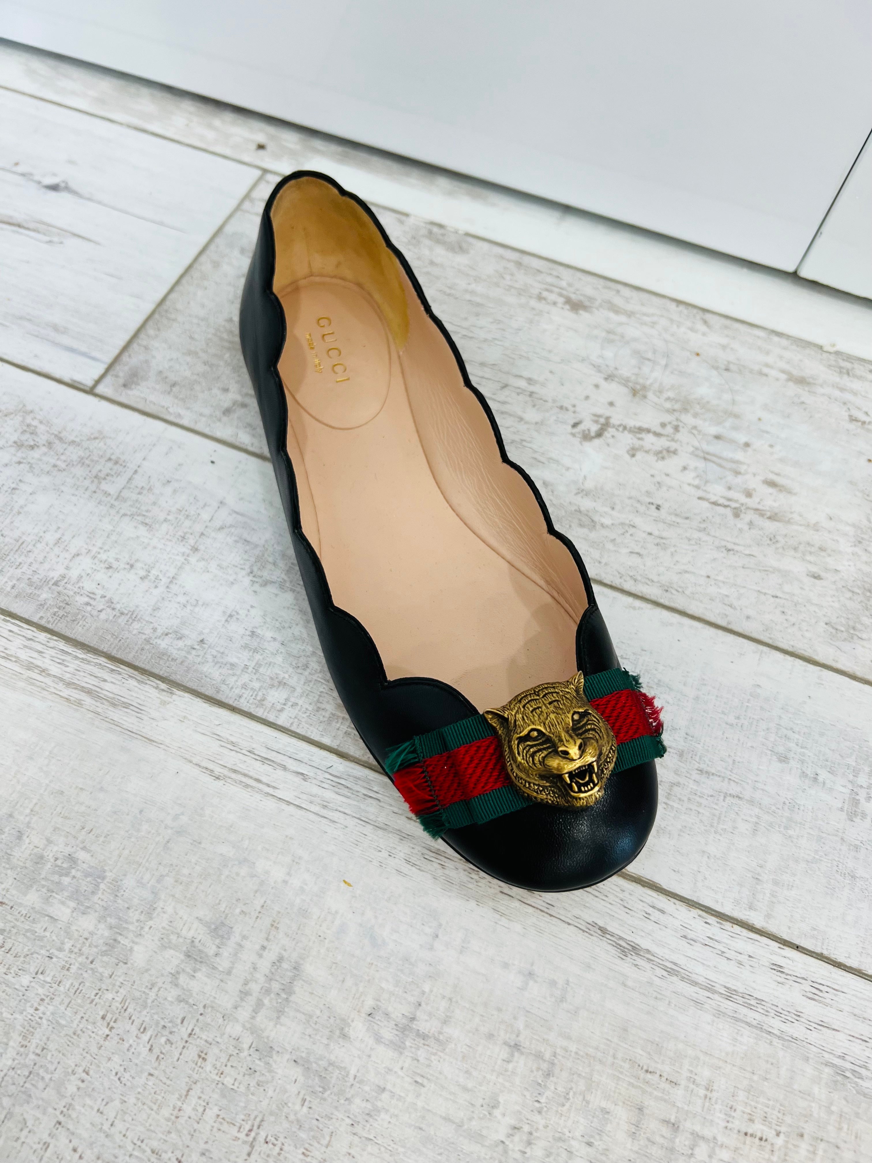 GUCCI GG RAJHA COLLECTION WEB LEATHER BALLET FLATS