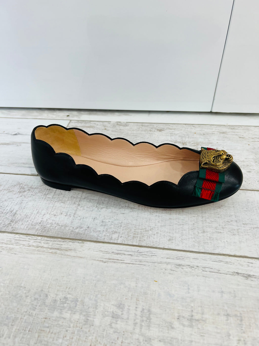GUCCI GG RAJHA COLLECTION WEB LEATHER BALLET FLATS