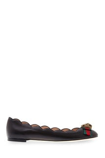 GUCCI GG RAJHA COLLECTION WEB LEATHER BALLET FLATS