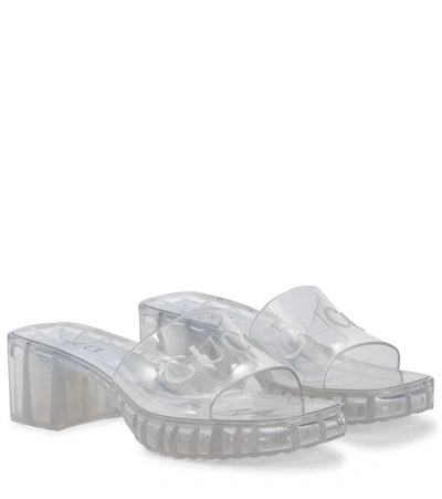 GUCCI TRANSPARENT RUBBER SLIDE HEELED SANDALS