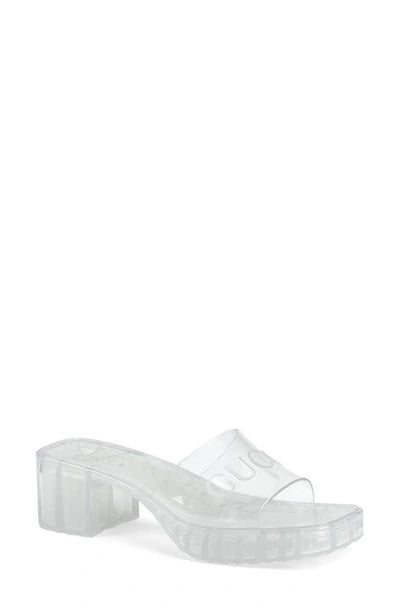 GUCCI TRANSPARENT RUBBER SLIDE HEELED SANDALS