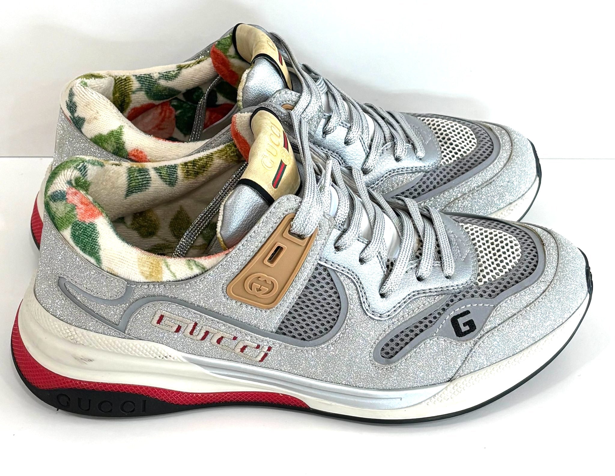 GUCCI ULTRASPACE GLITTER CALFSKIN MESH SNEAKERS