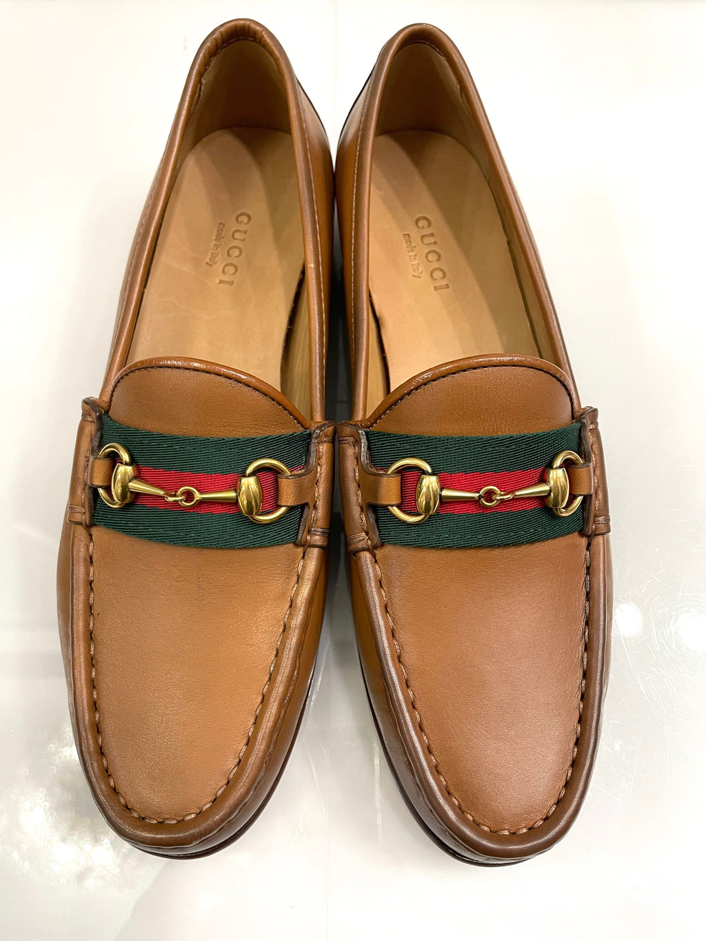 GUCCI VINTAGE WEB HORSEBIT CALFSKIN LEATHER LOAFERS