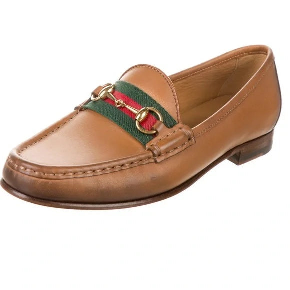 GUCCI VINTAGE WEB HORSEBIT CALFSKIN LEATHER LOAFERS