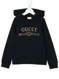 GUCCI METALLIC WEB LOGO HOODED WOLF PRINT SWEATSHIRT
