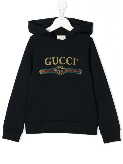 GUCCI METALLIC WEB LOGO HOODED WOLF PRINT SWEATSHIRT