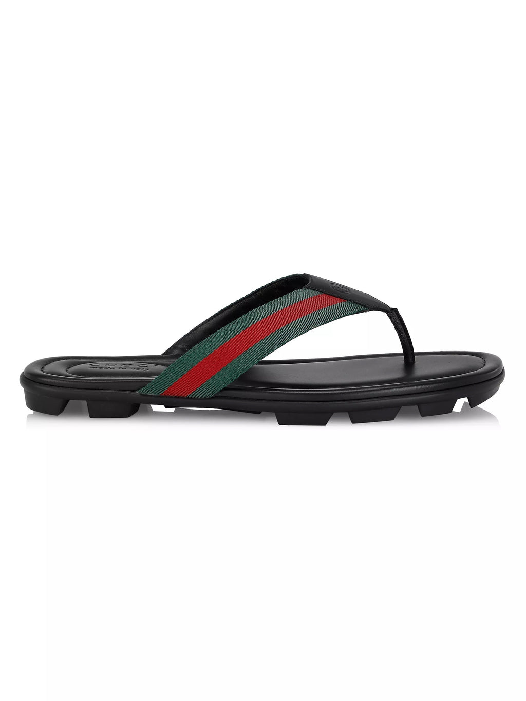 GUCCI WEB LEATHER THONG SLIDE SANDALS