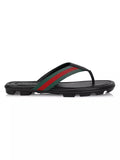 GUCCI WEB LEATHER THONG SLIDE SANDALS