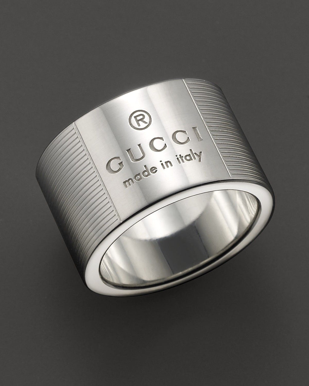 GUCCI STERLING SILVER GUCCI TRADEMARK WIDE BAND RING