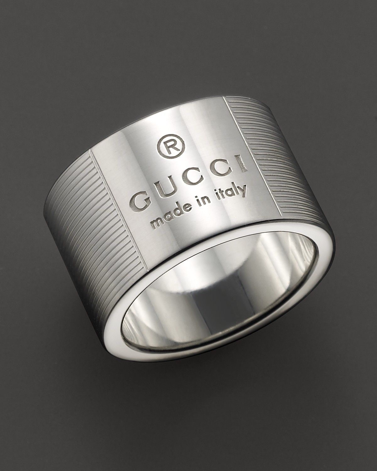 GUCCI STERLING SILVER GUCCI TRADEMARK WIDE BAND RING