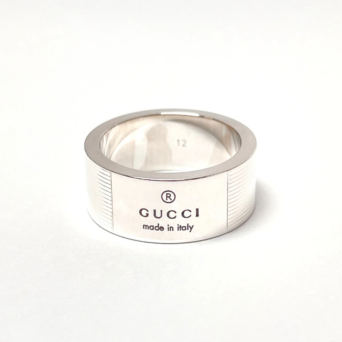 GUCCI STERLING SILVER GUCCI TRADEMARK WIDE BAND RING