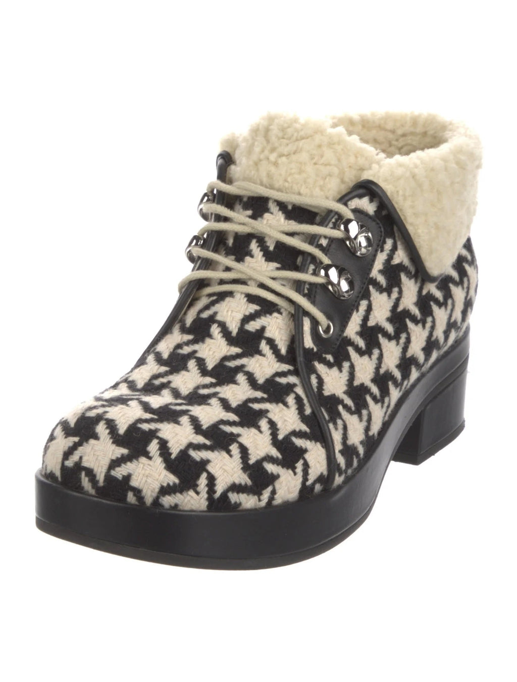 GUCCI WOOL HOUNDSTOOTH PRINT HIKING BOOTS