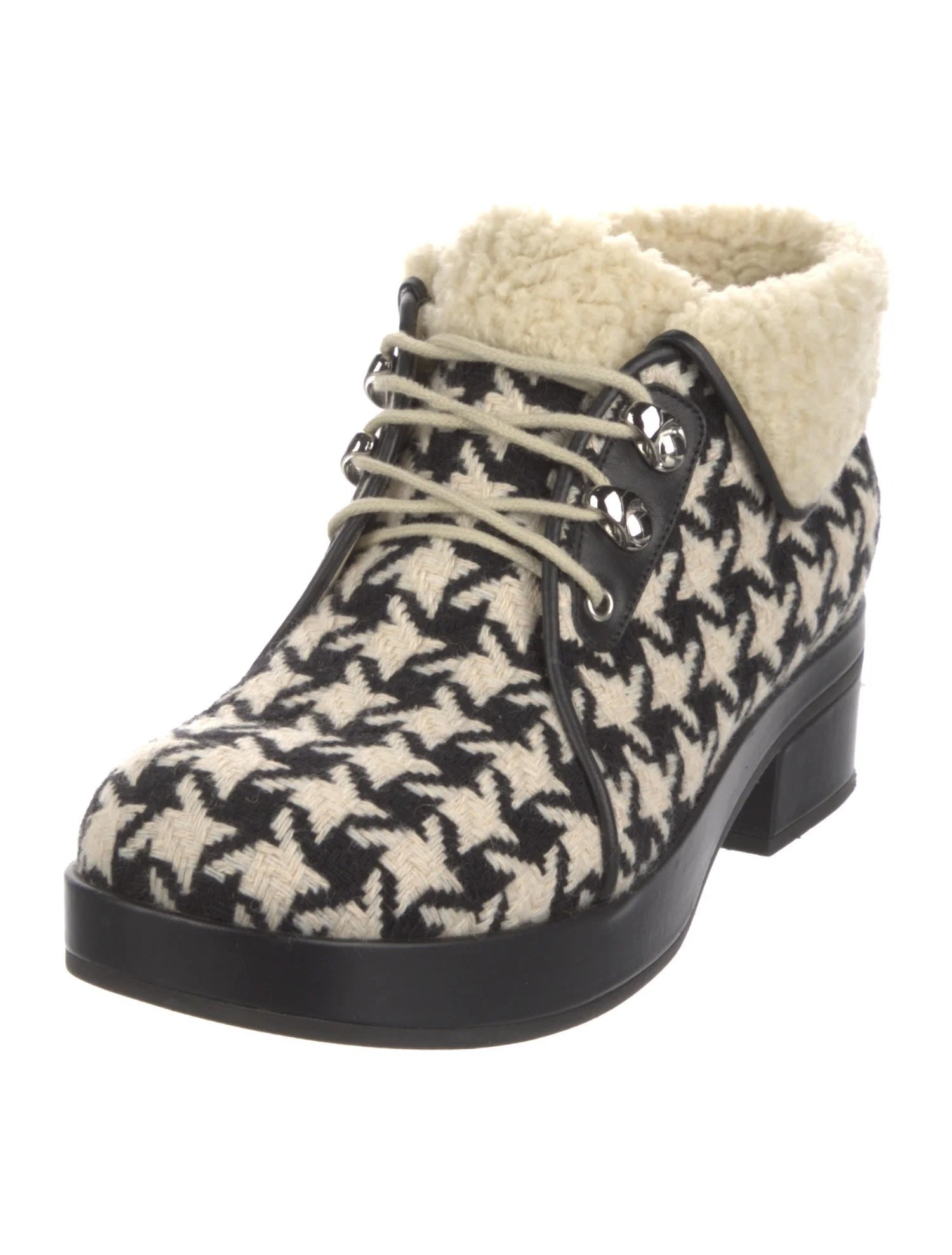 GUCCI WOOL HOUNDSTOOTH PRINT HIKING BOOTS