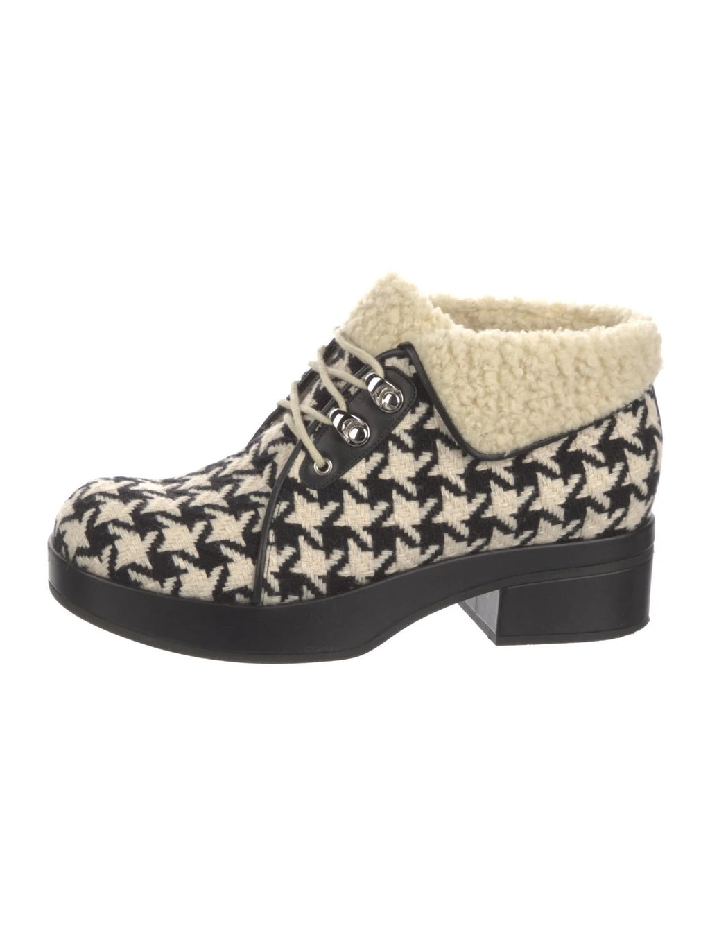 GUCCI WOOL HOUNDSTOOTH PRINT HIKING BOOTS