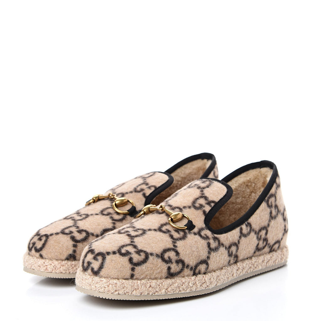 GUCCI WOOL GG MONOGRAM FRIA HORSEBIT LOAFERS