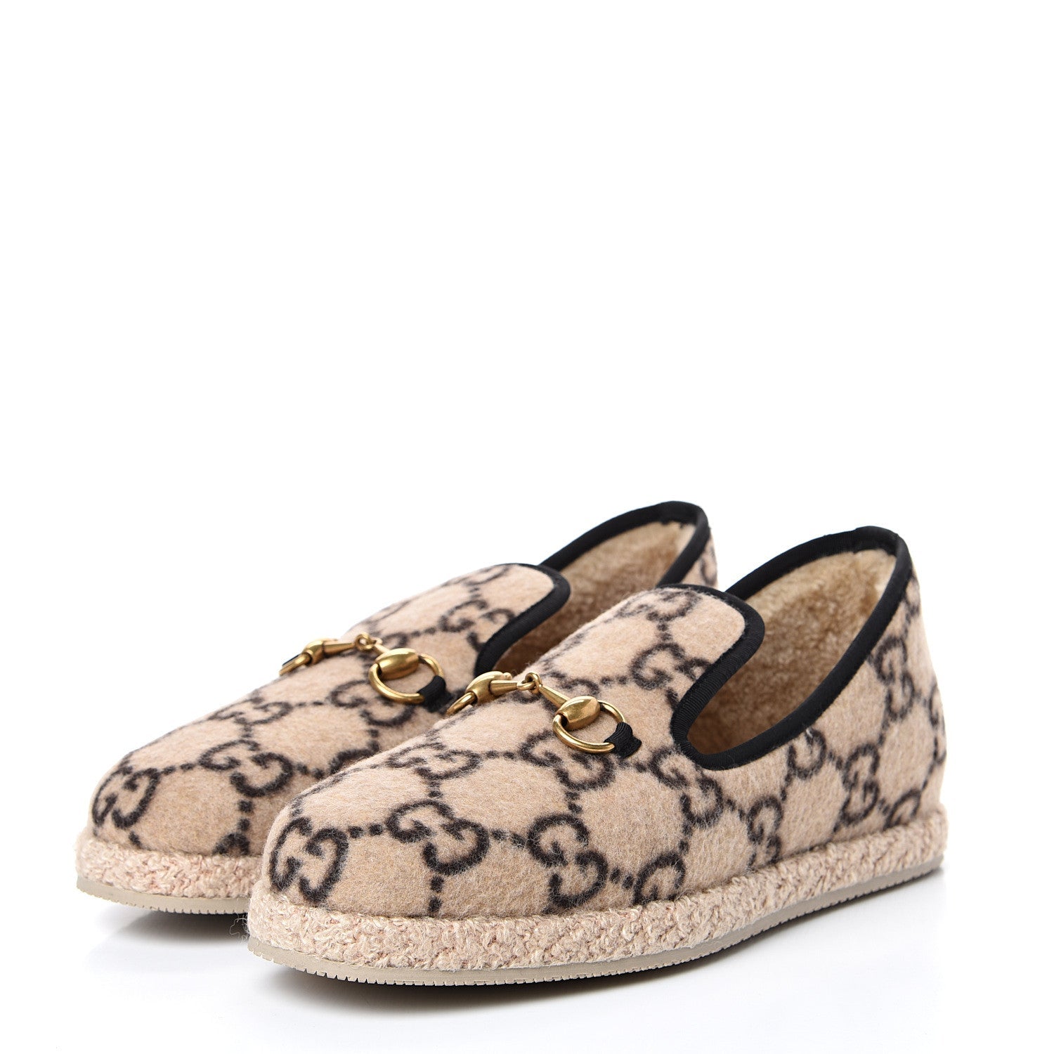 GUCCI WOOL GG MONOGRAM FRIA HORSEBIT LOAFERS