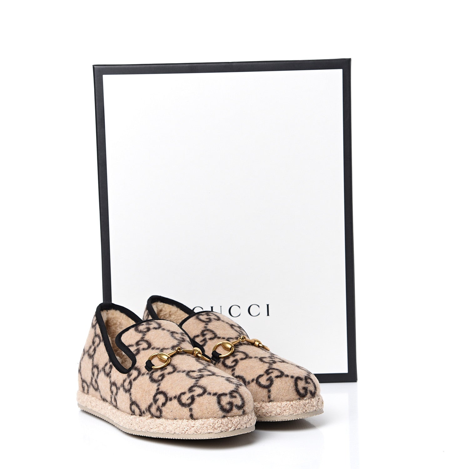 GUCCI WOOL GG MONOGRAM FRIA HORSEBIT LOAFERS