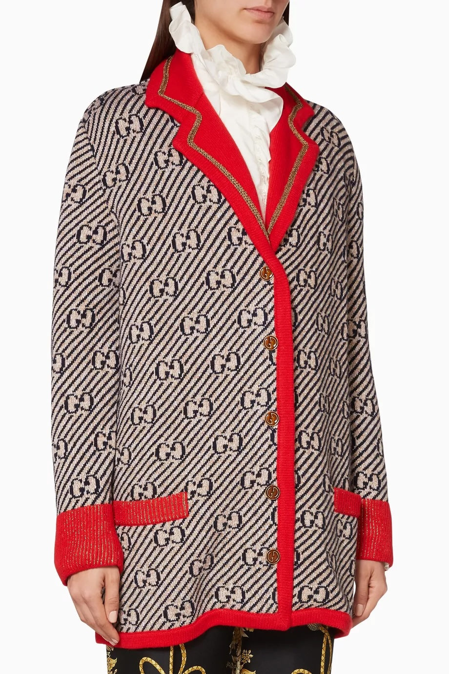 GUCCI WOOL KNIT GLITTER GG MONOGRAM CARDIGAN