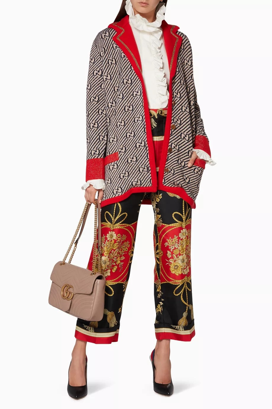 GUCCI WOOL KNIT GLITTER GG MONOGRAM CARDIGAN