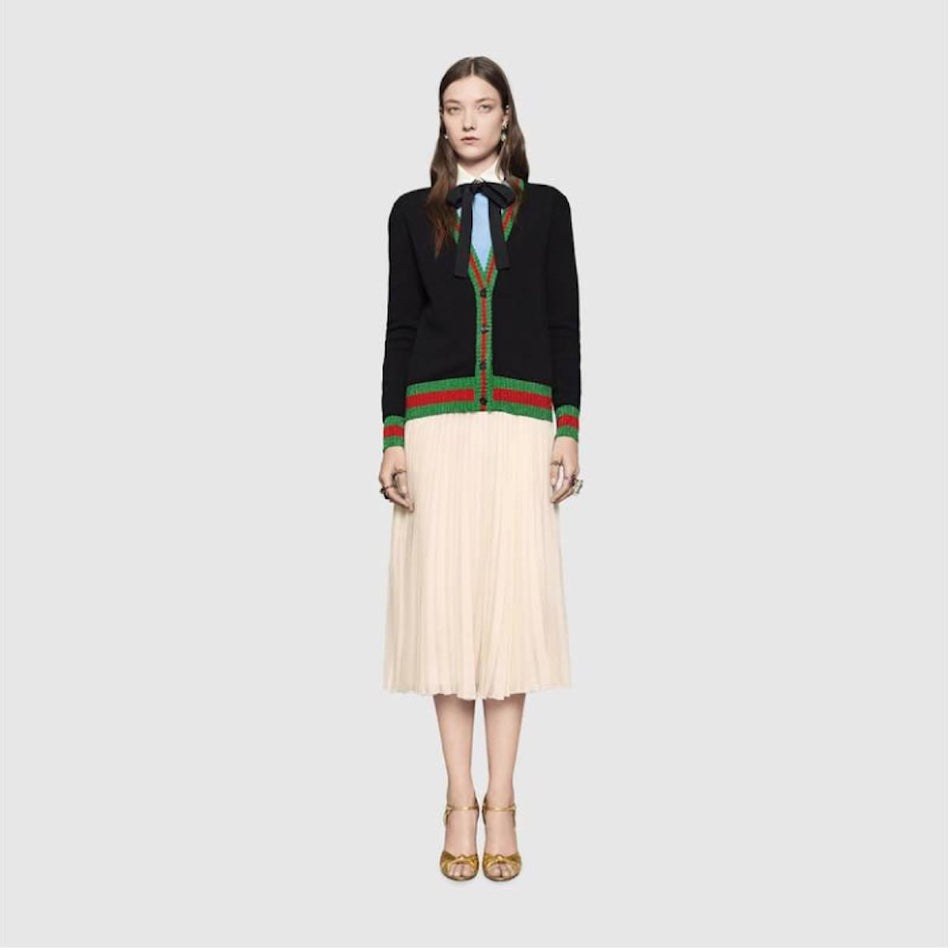 GUCCI WOOL WEB TRIM SWEATER CARDIGAN