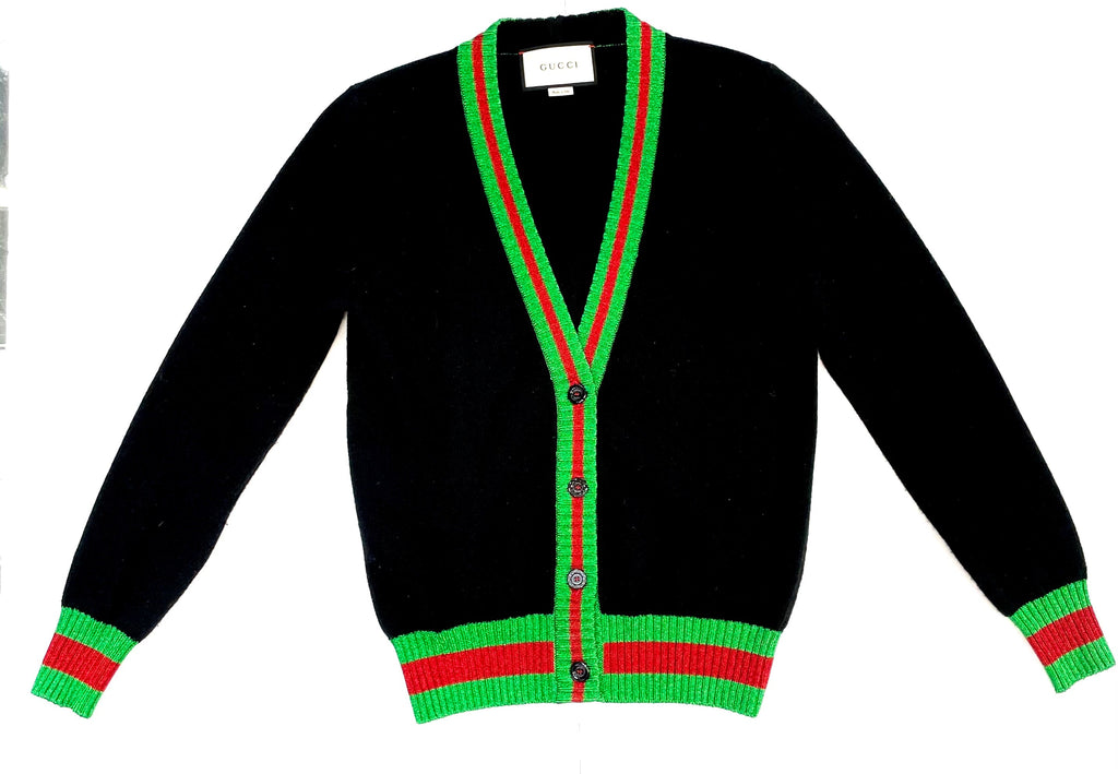 GUCCI WOOL WEB TRIM SWEATER CARDIGAN