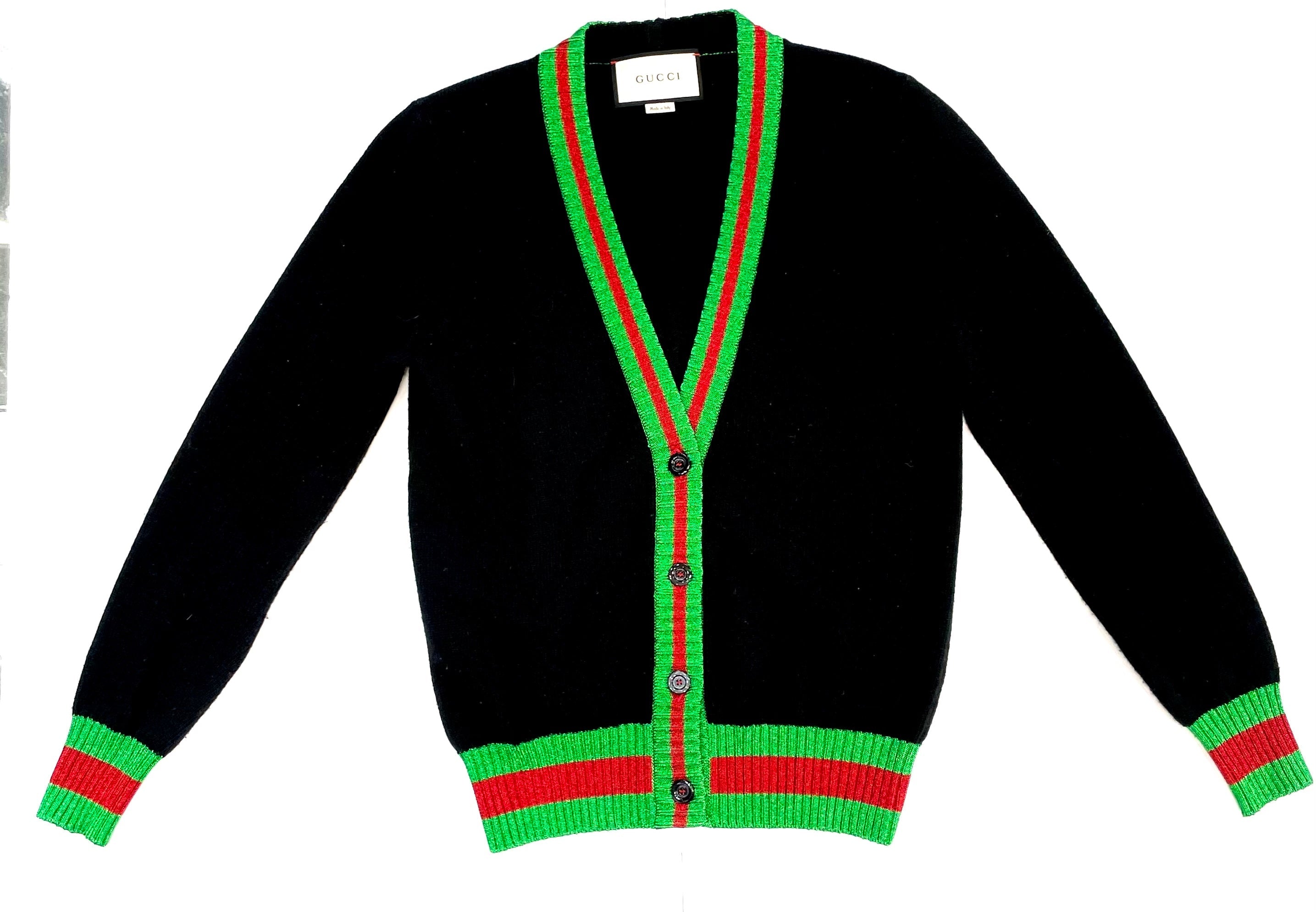 GUCCI WOOL WEB TRIM SWEATER CARDIGAN