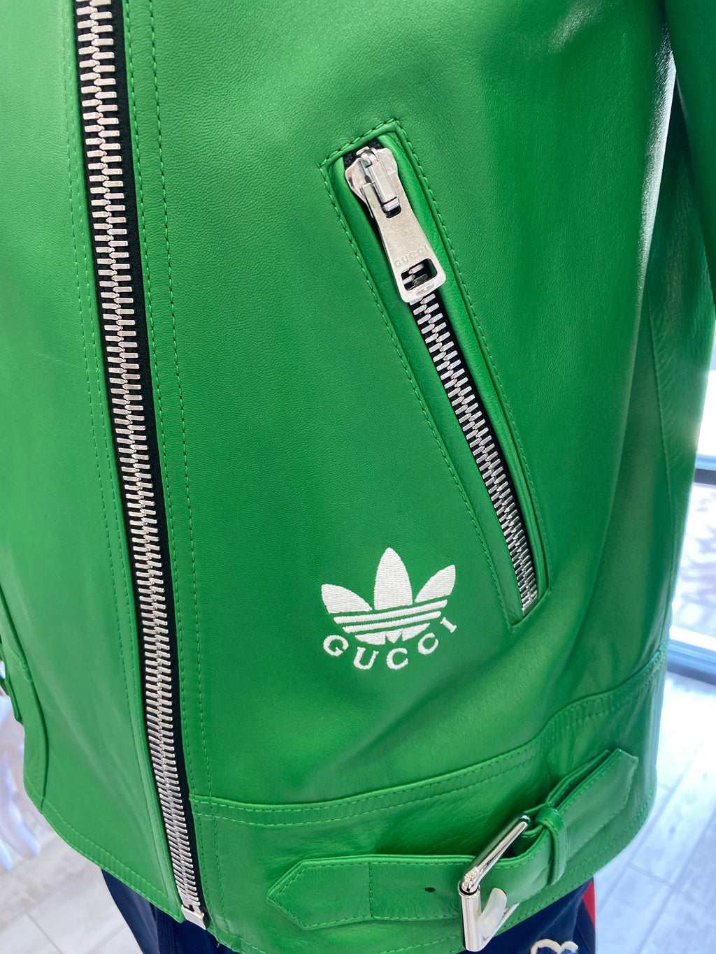 GUCCI X ADIDAS MEN'S LEATHER BIKER JACKET