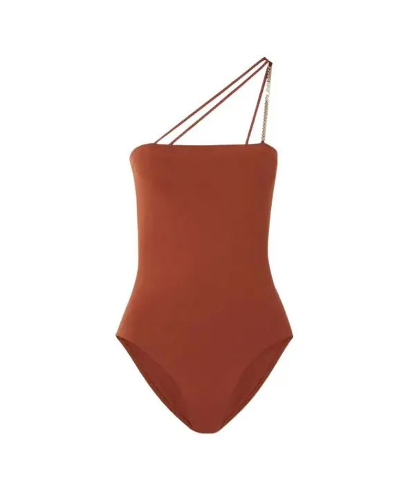 GUCCI ONE-SHOULDER CHAIN EMBELLISHED ONE-PIECE SWIMSUIT