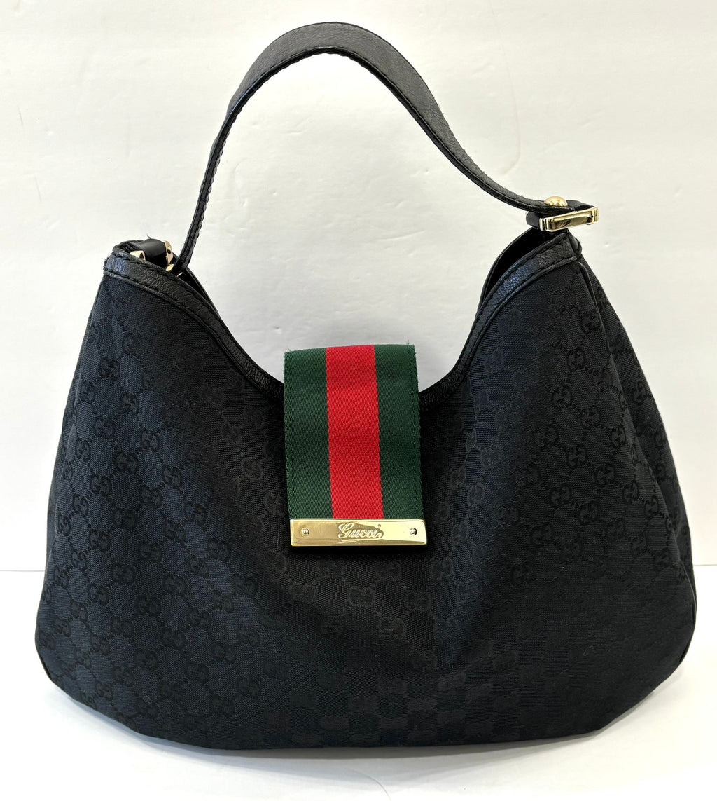 GUCCI GG MONOGRAM CANVAS AND LEATHER WEB HOBO BAG