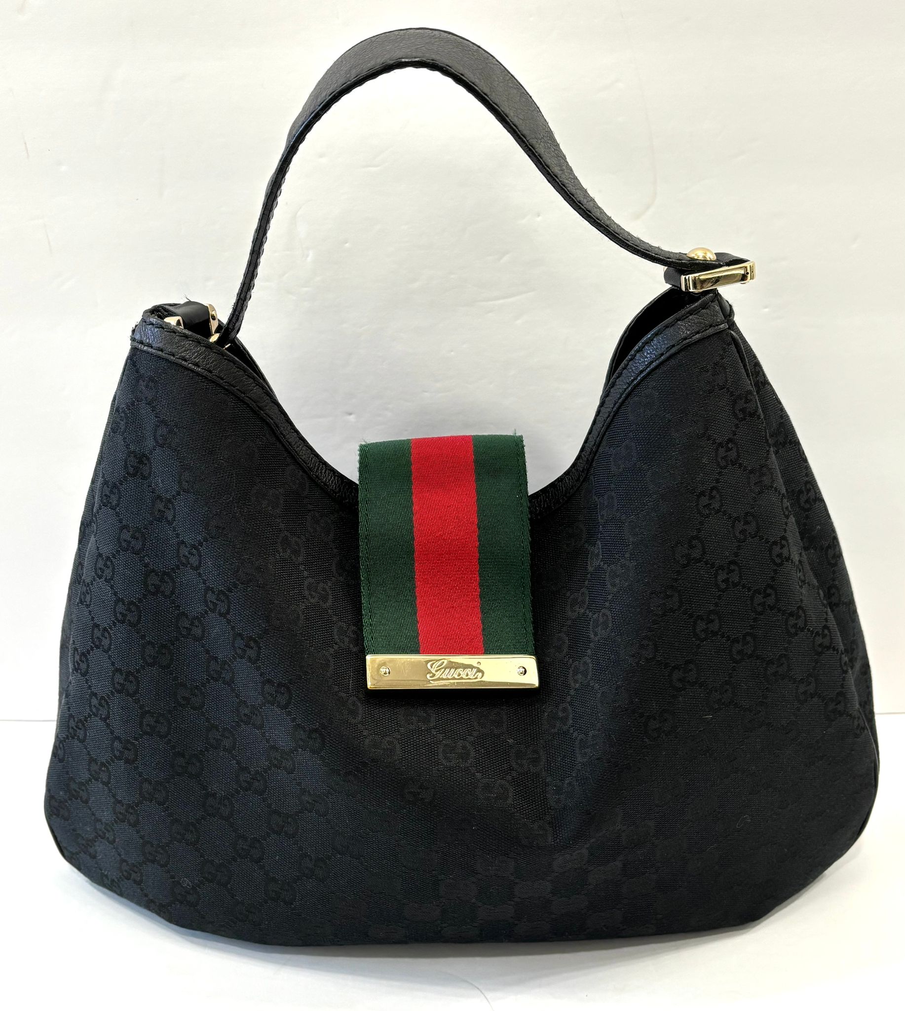 GUCCI GG MONOGRAM CANVAS AND LEATHER WEB HOBO BAG