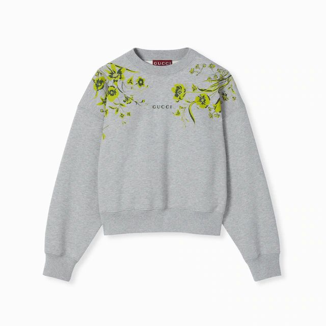 GUCCI COTTON JERSEY FLORAL PRINT SWEATSHIRT