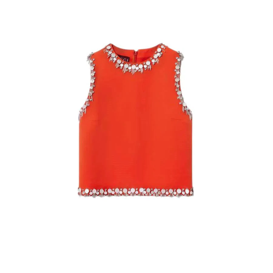 GUCCI CREPE WOOL SILK EMBROIDERED TOP