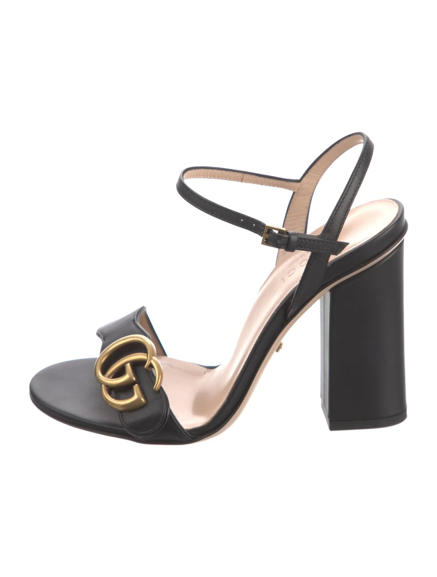 GUCCI GG LEATHER BLOCK HEEL SANDALS