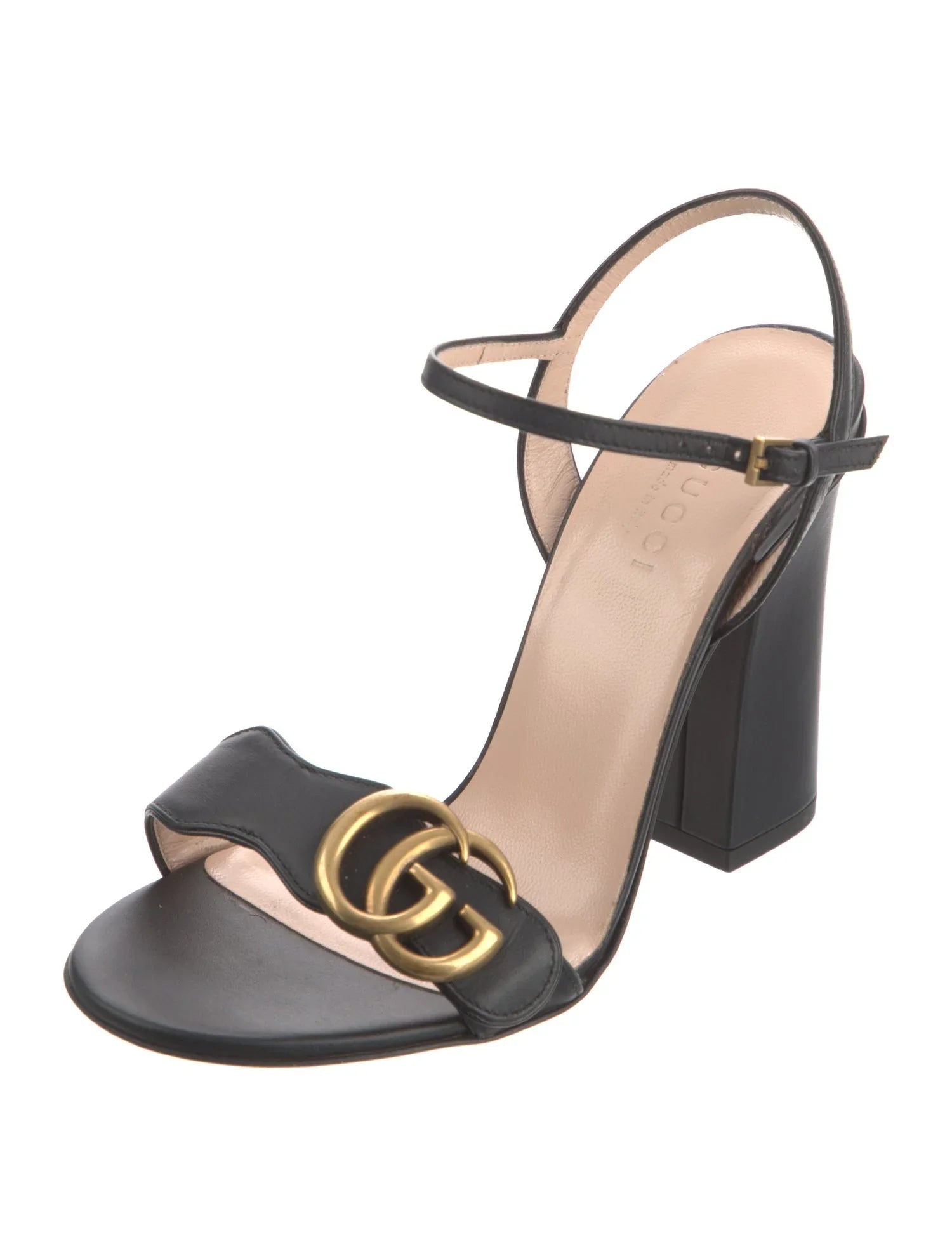 GUCCI GG LEATHER BLOCK HEEL SANDALS