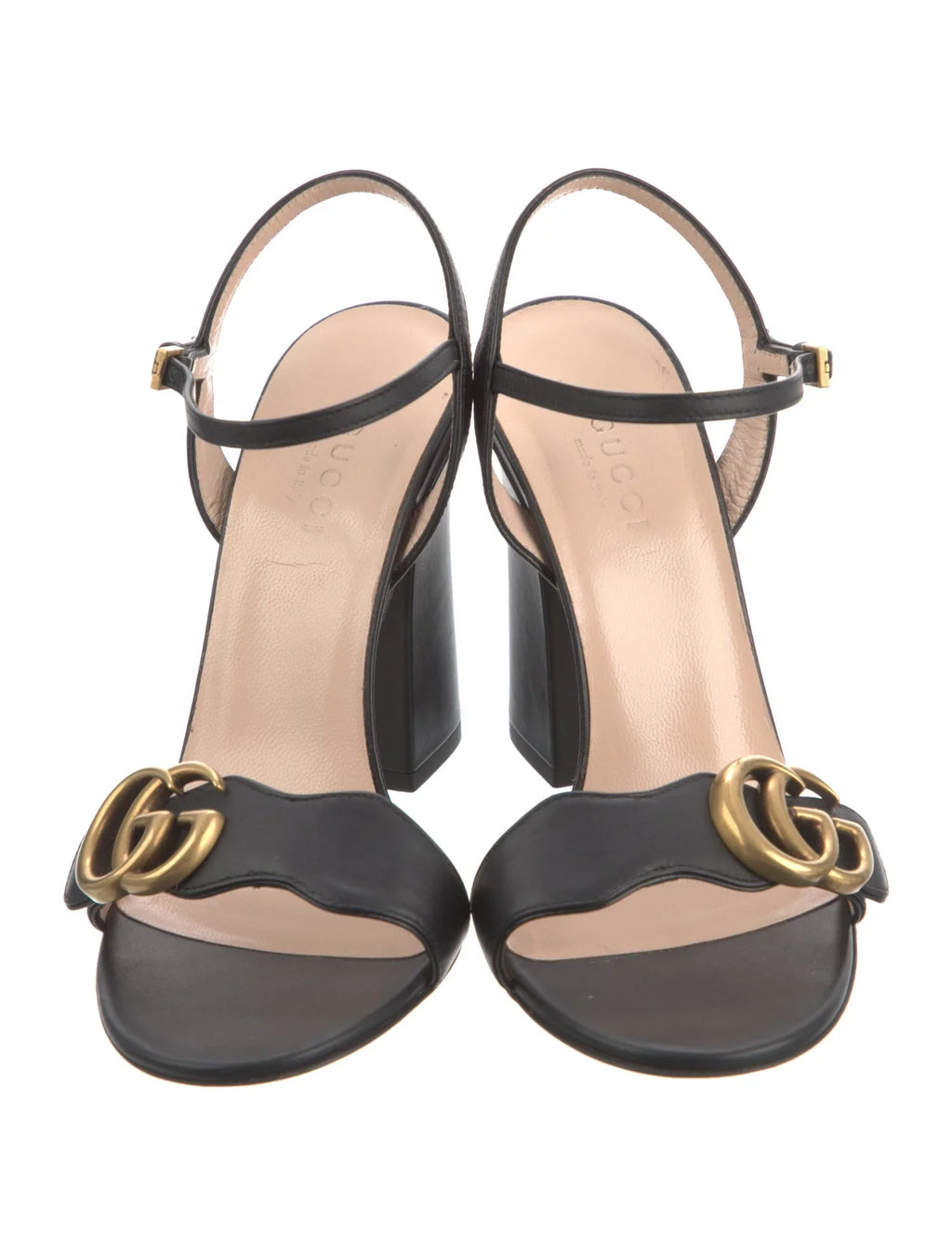 GUCCI GG LEATHER BLOCK HEEL SANDALS