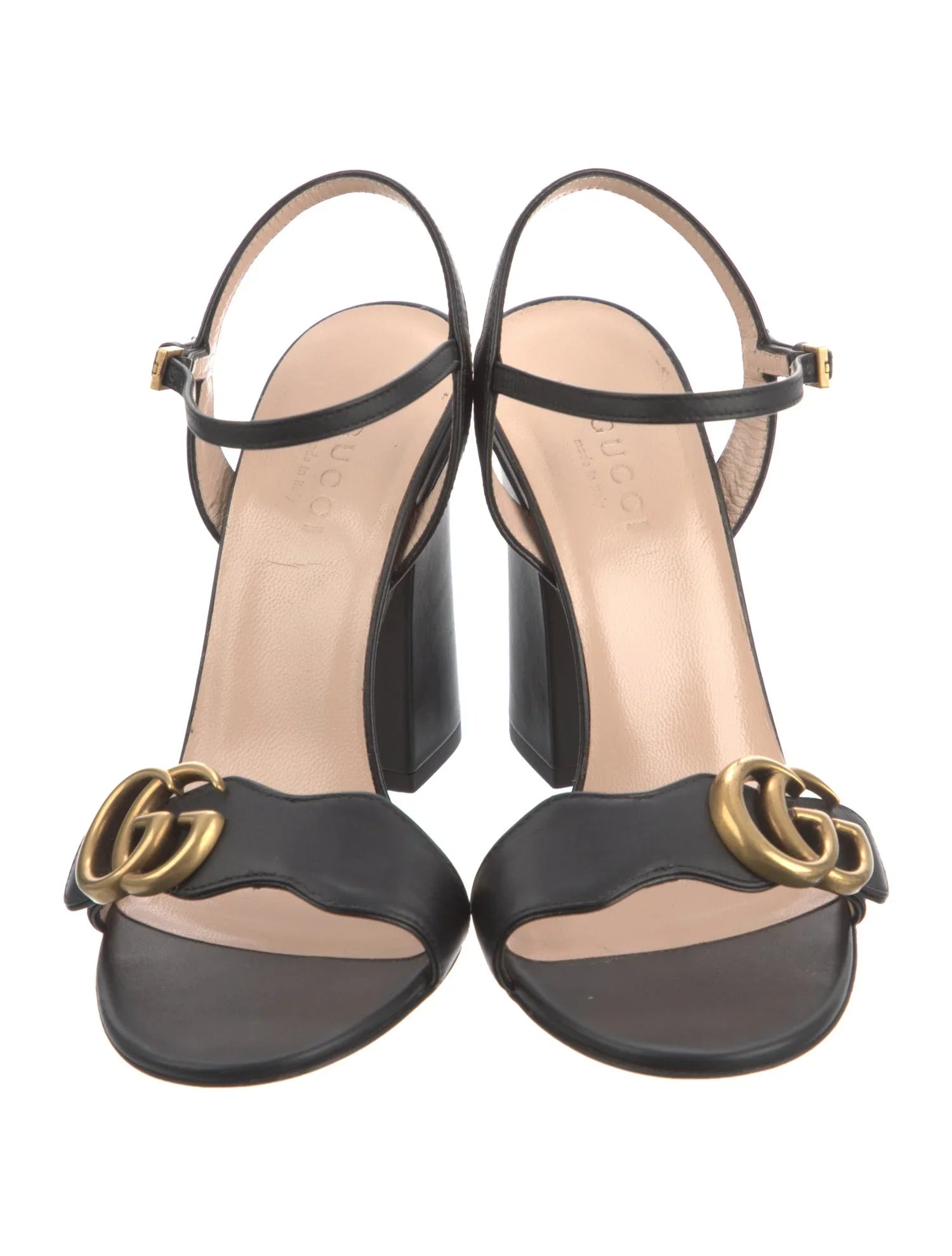 GUCCI GG LEATHER BLOCK HEEL SANDALS