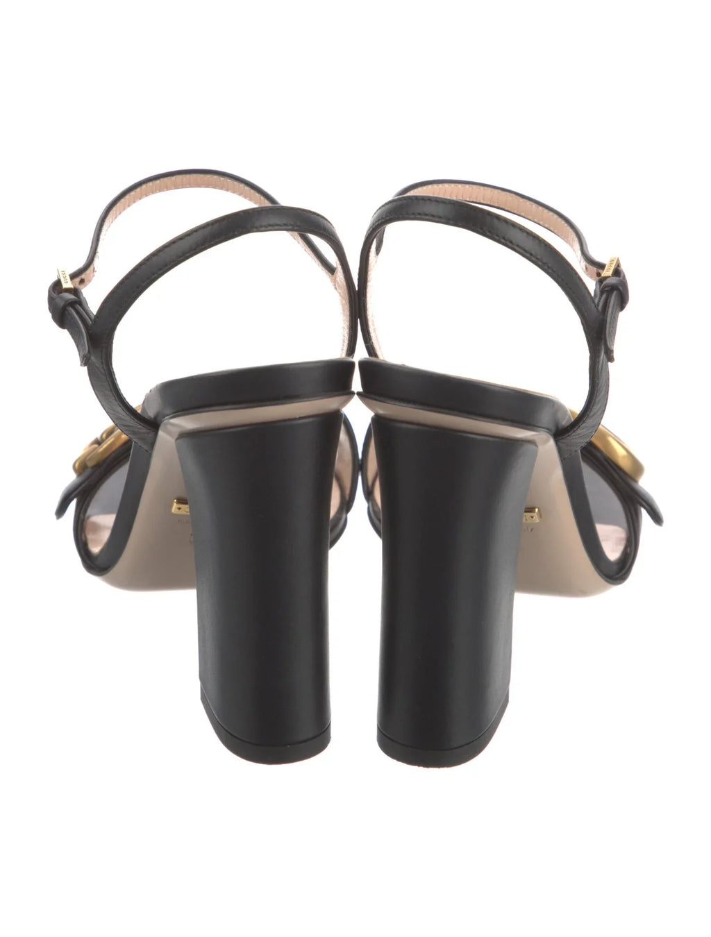 GUCCI GG LEATHER BLOCK HEEL SANDALS